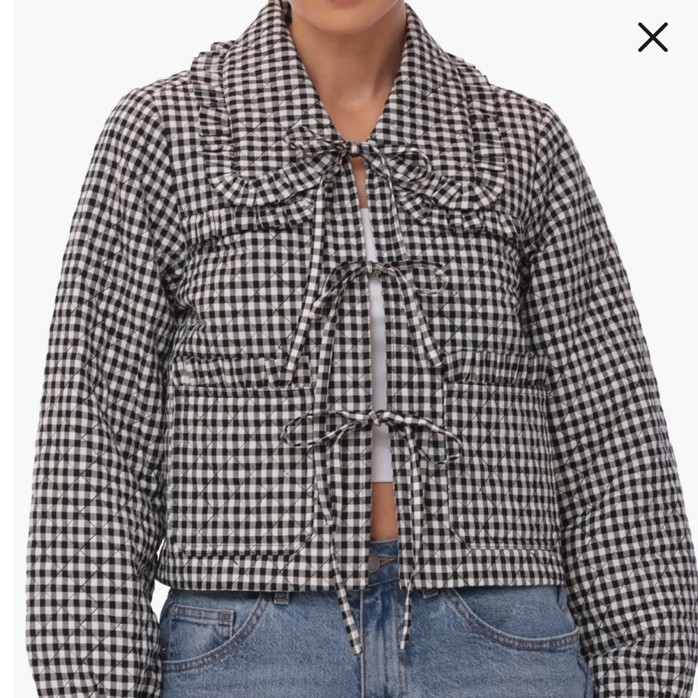 Avec Les Filles Quilted Ruffle Gingham Coat in M